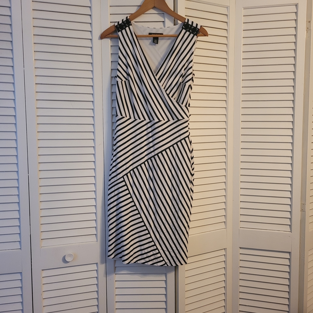 White House Black Market Diagonal Striped Midi Dress Fully Lined  Size 8
